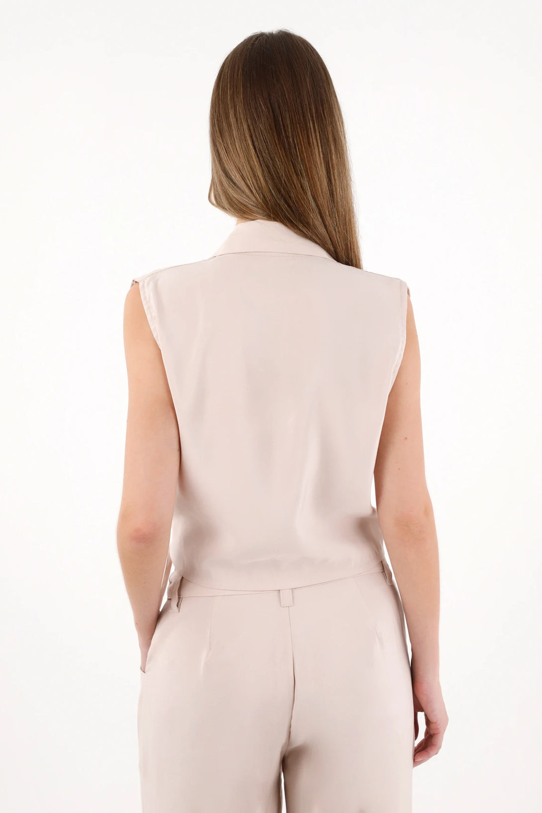 Chaleco con diseño cruzado crudo para mujer