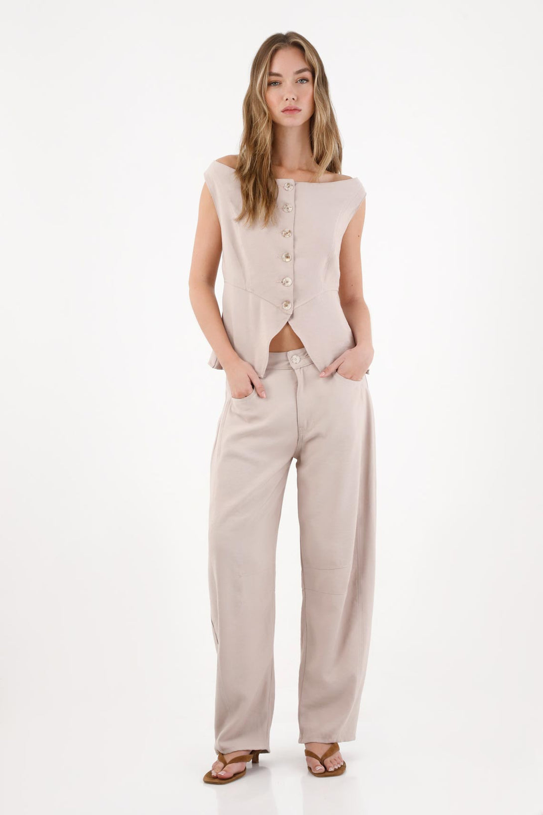 Chaleco con escote bandeja crudo para mujer