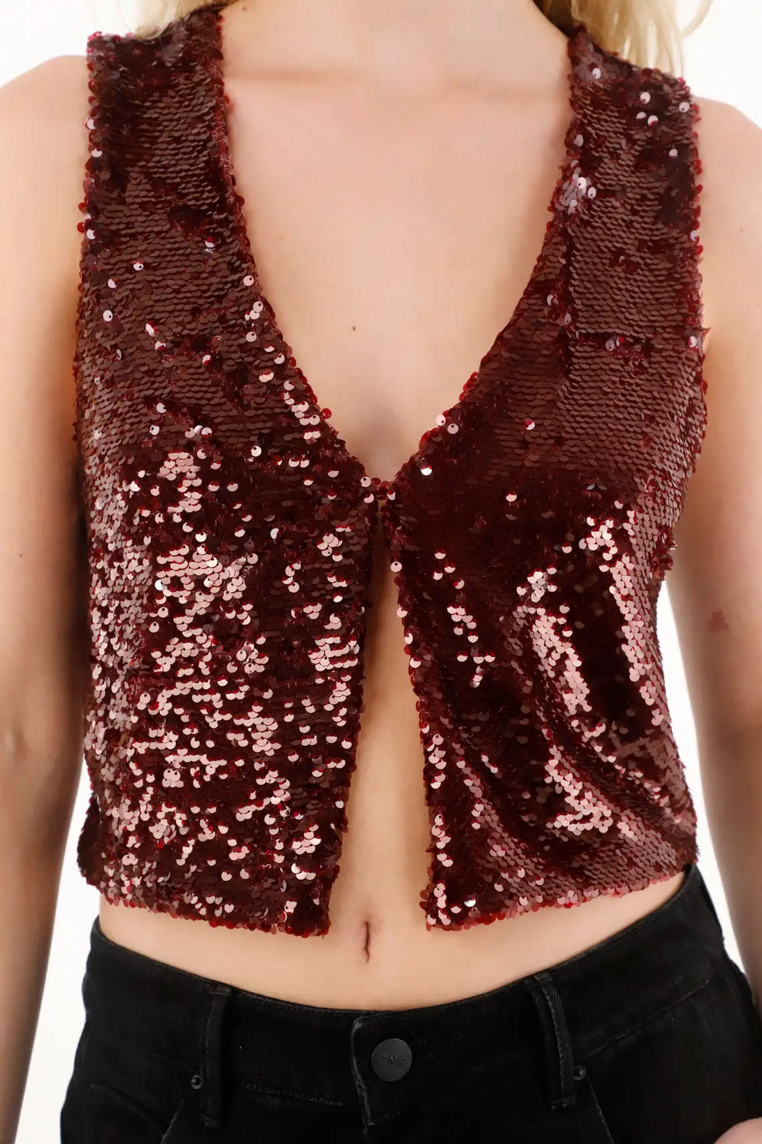 Chaleco en lentejuelas con abertura para mujer