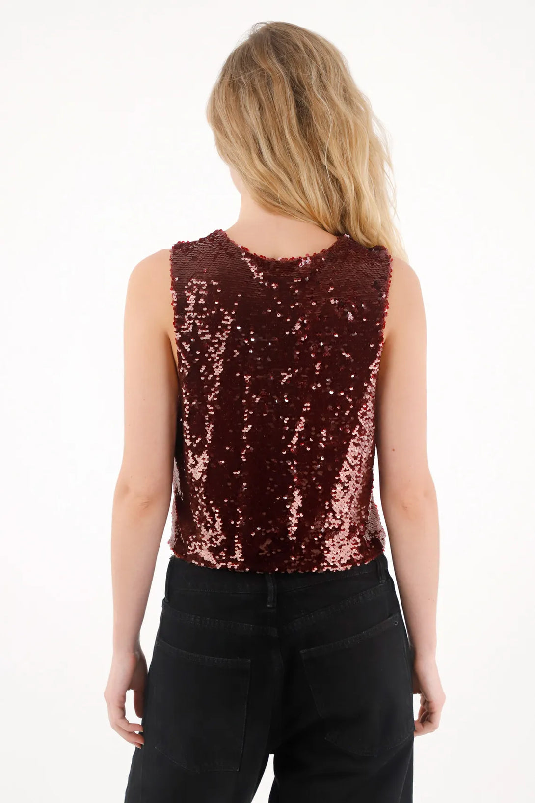 Chaleco en lentejuelas con abertura para mujer
