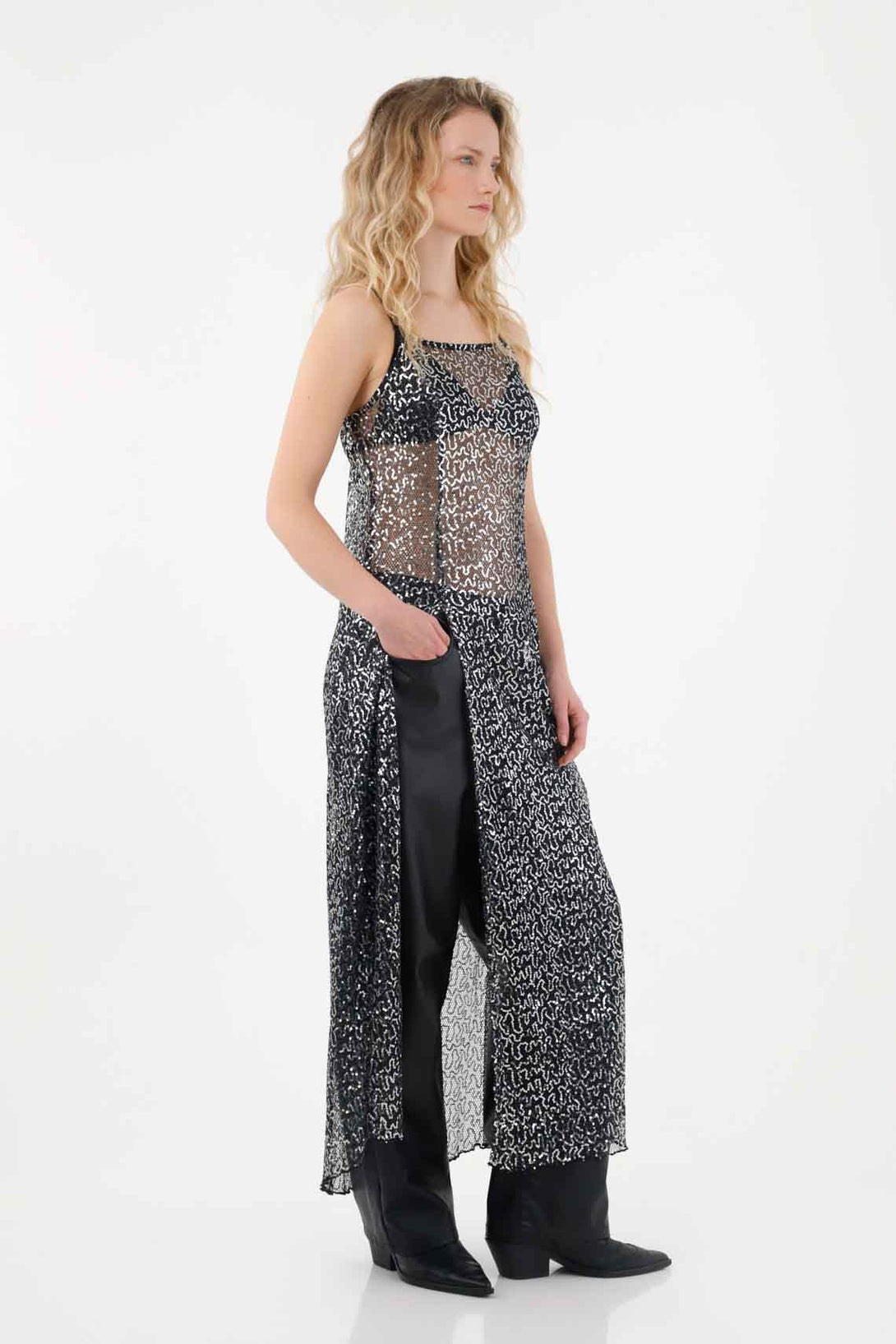 Cover up de lentejuelas negro para mujer