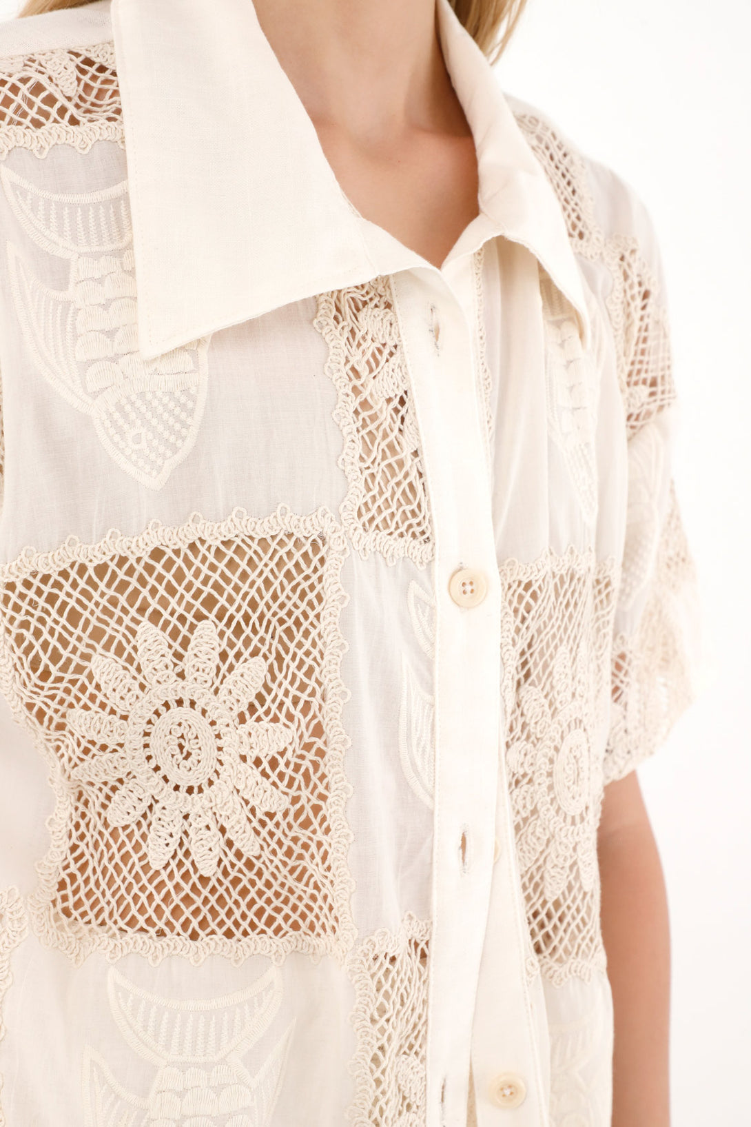 Long Button-Up Shirt in Cream for Women
