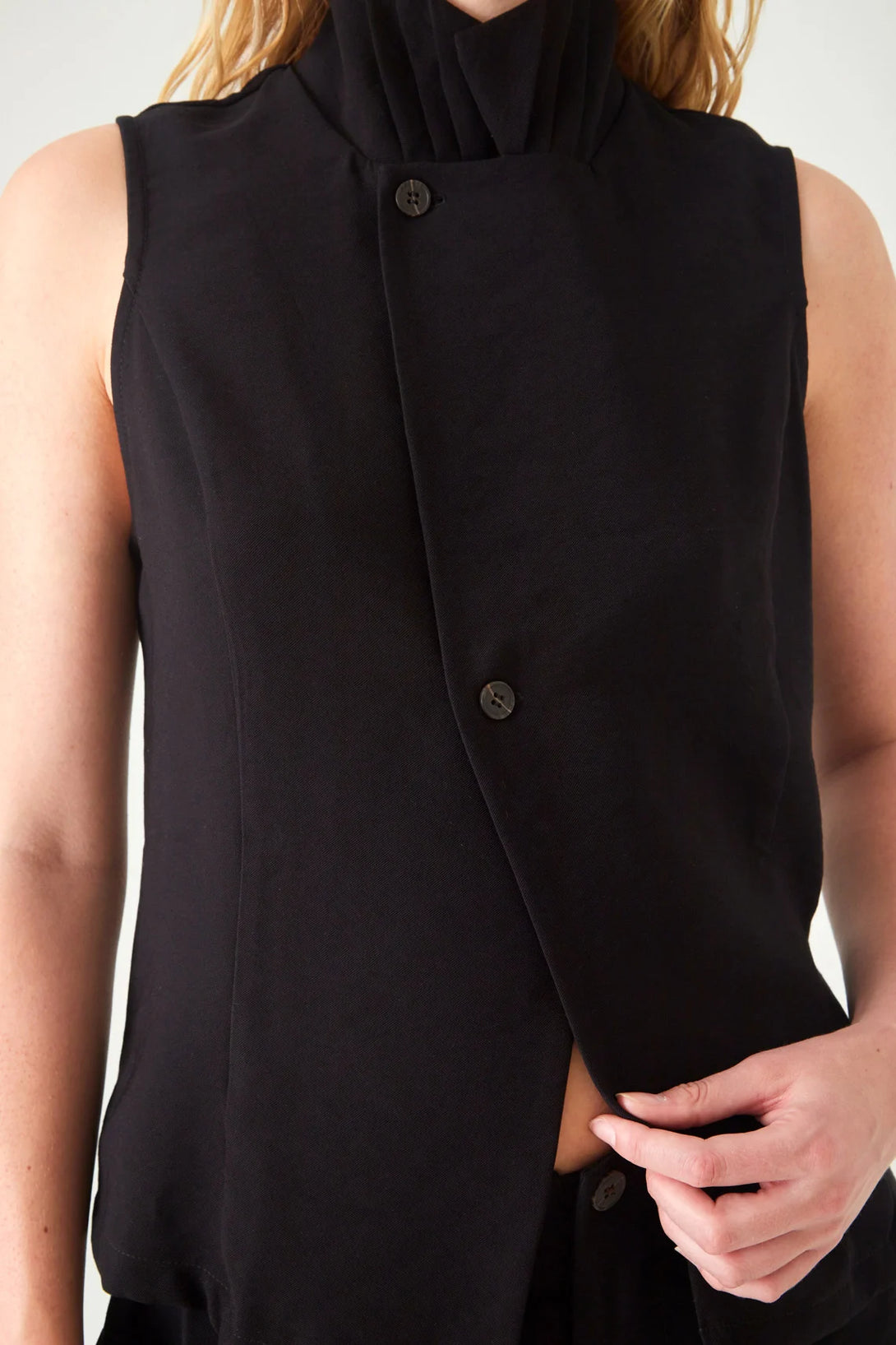 Asymmetrical Black Women's Vest with High Neck | TNS