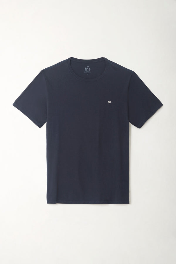 Men's Blue T-Shirt with White Embroidered Racket