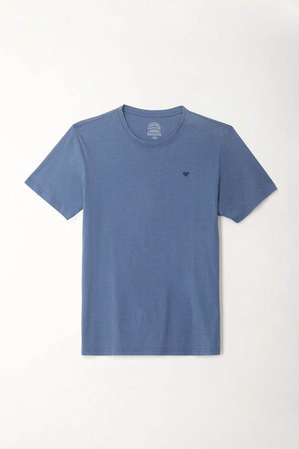 Camiseta azul con raqueta bordada para hombre