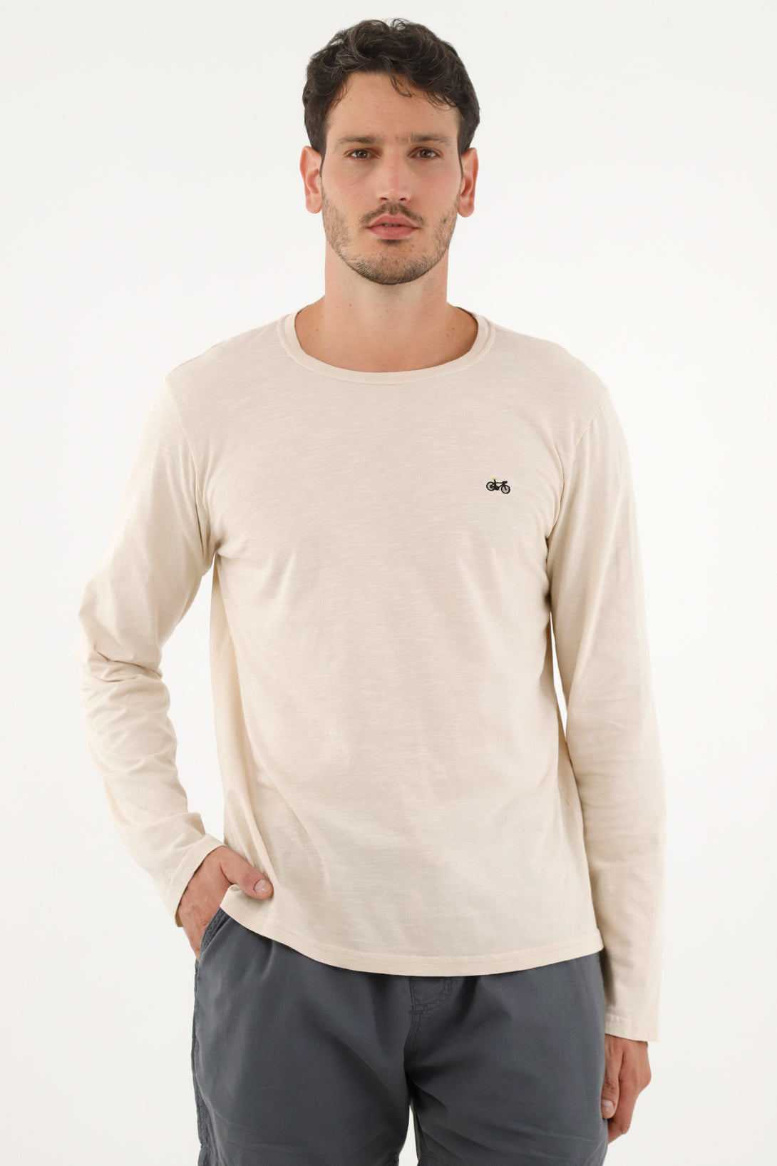 Men's Long-Sleeve Ecru T-Shirt