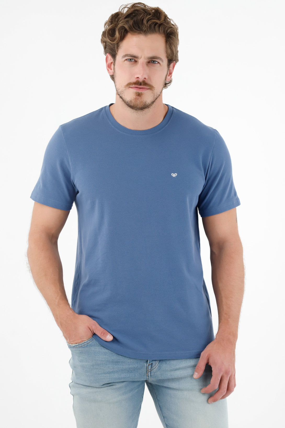 Men's Blue TNS Racket Embroidered T-Shirt