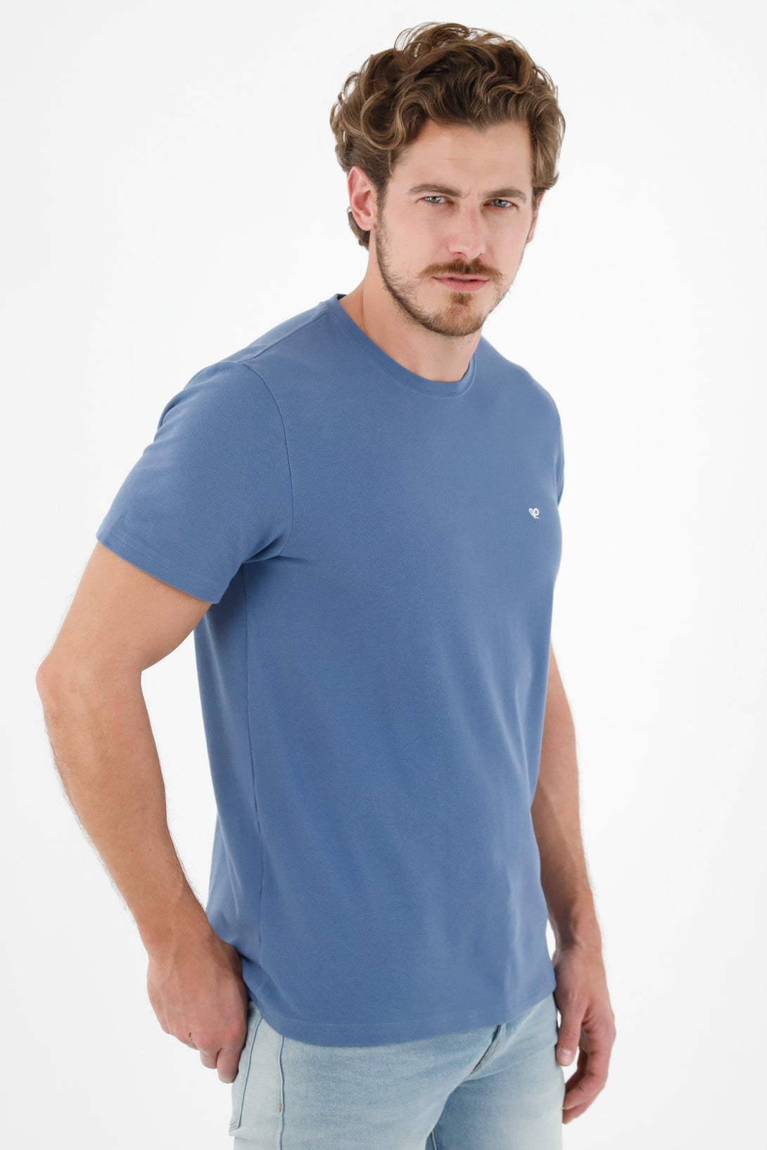 Men's Blue TNS Racket Embroidered T-Shirt