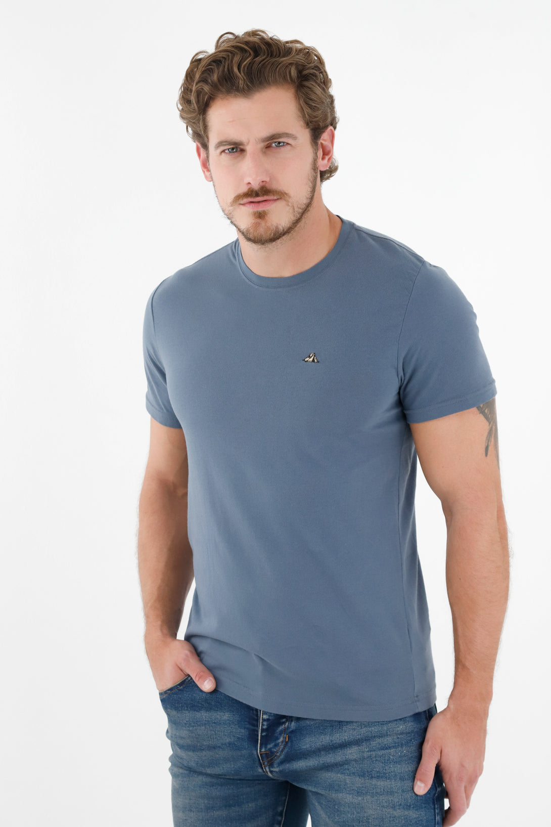 Men's Blue Mini Embroidery T-Shirt