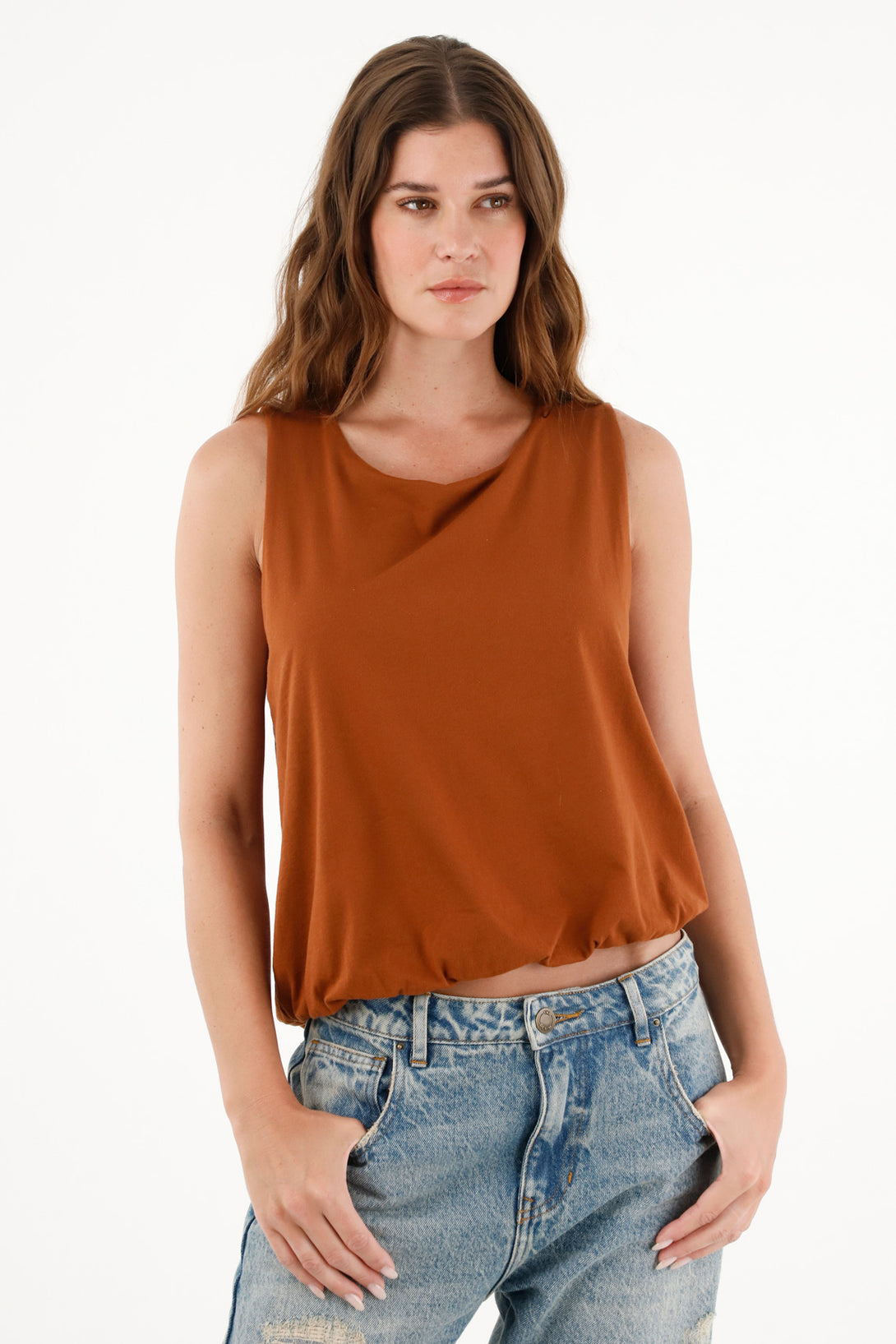 Women's Brown Sleeveless T-Shirt