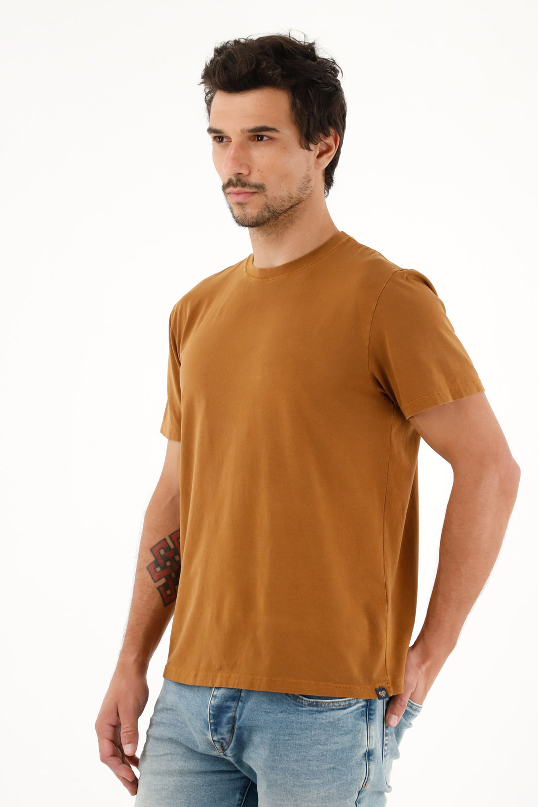 Men's Brown Stretch Fabric T-Shirt