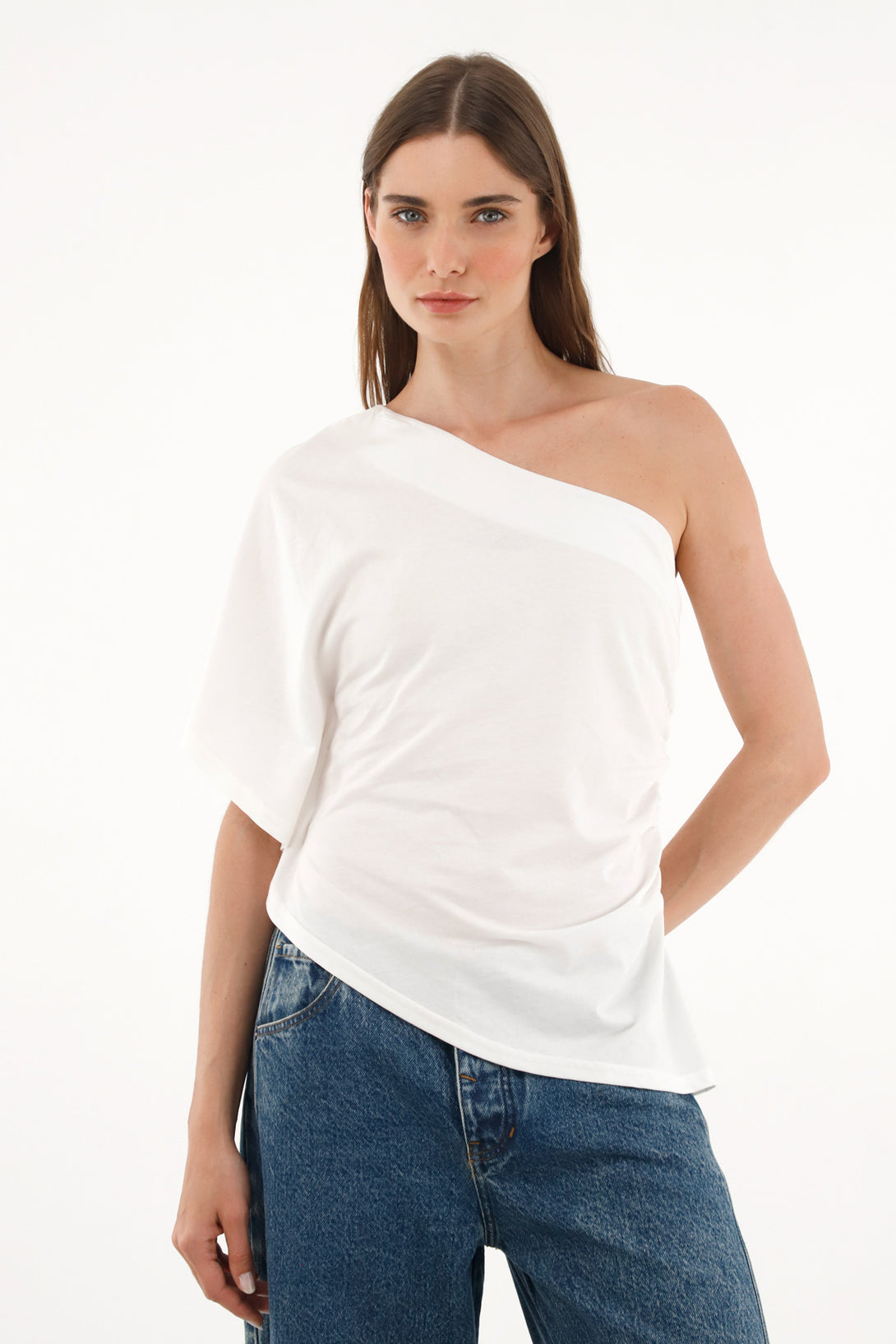 Women's One-Shoulder Cream Top