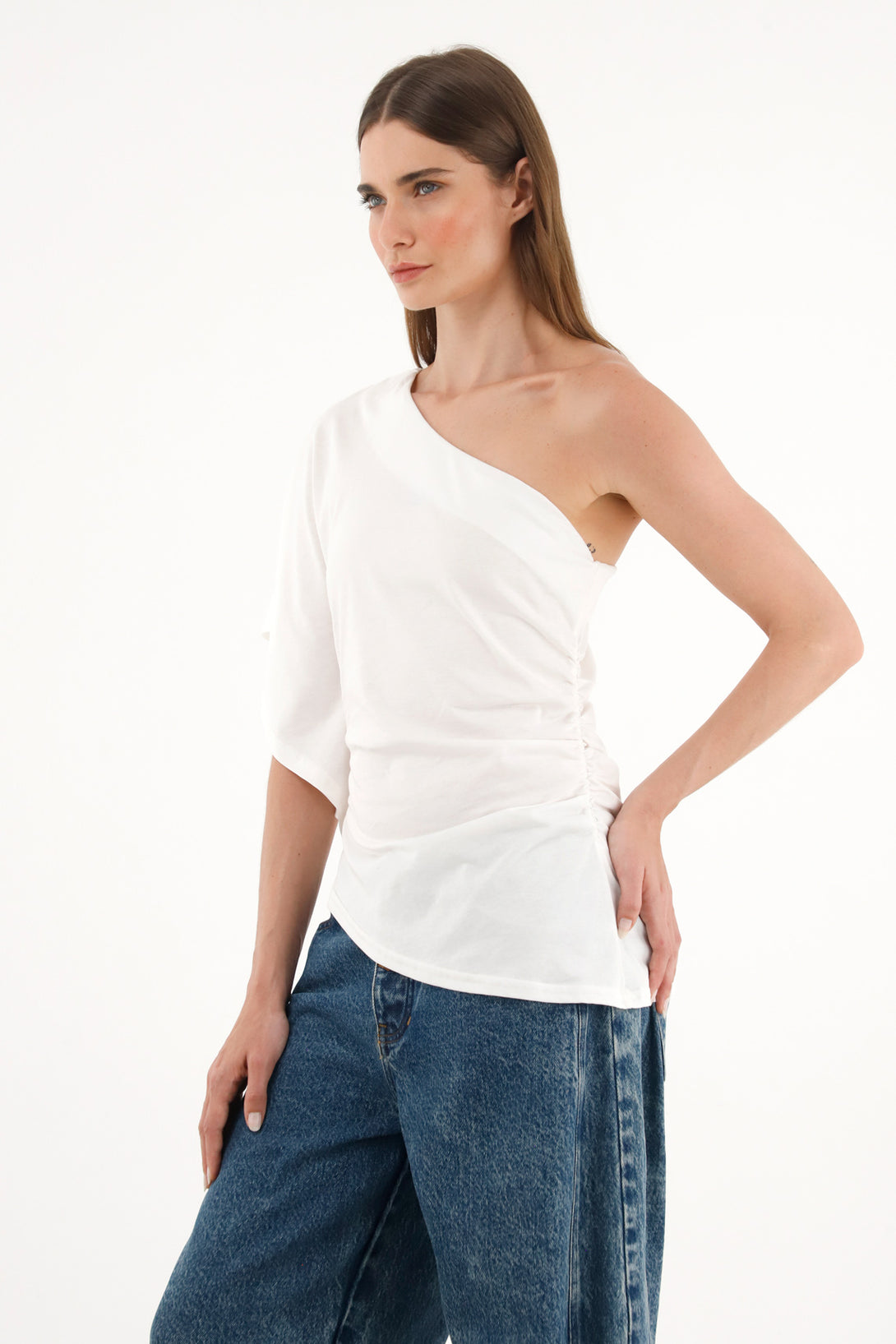 Women's One-Shoulder Cream Top