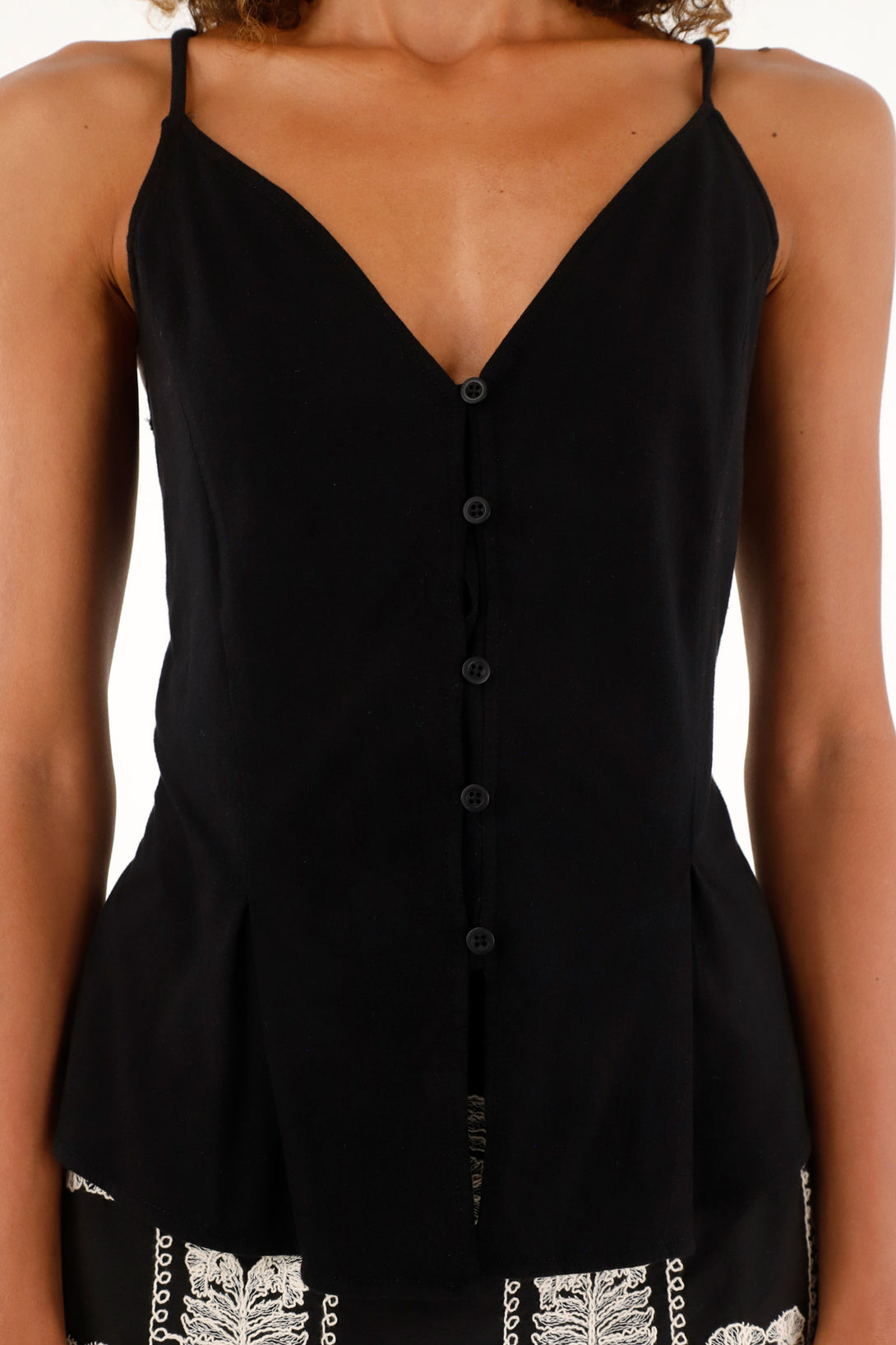 Women's adjustable strap black tank top
