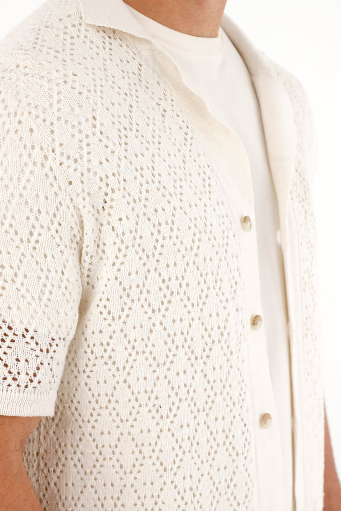 Men's Cream Open Knit T-Shirt