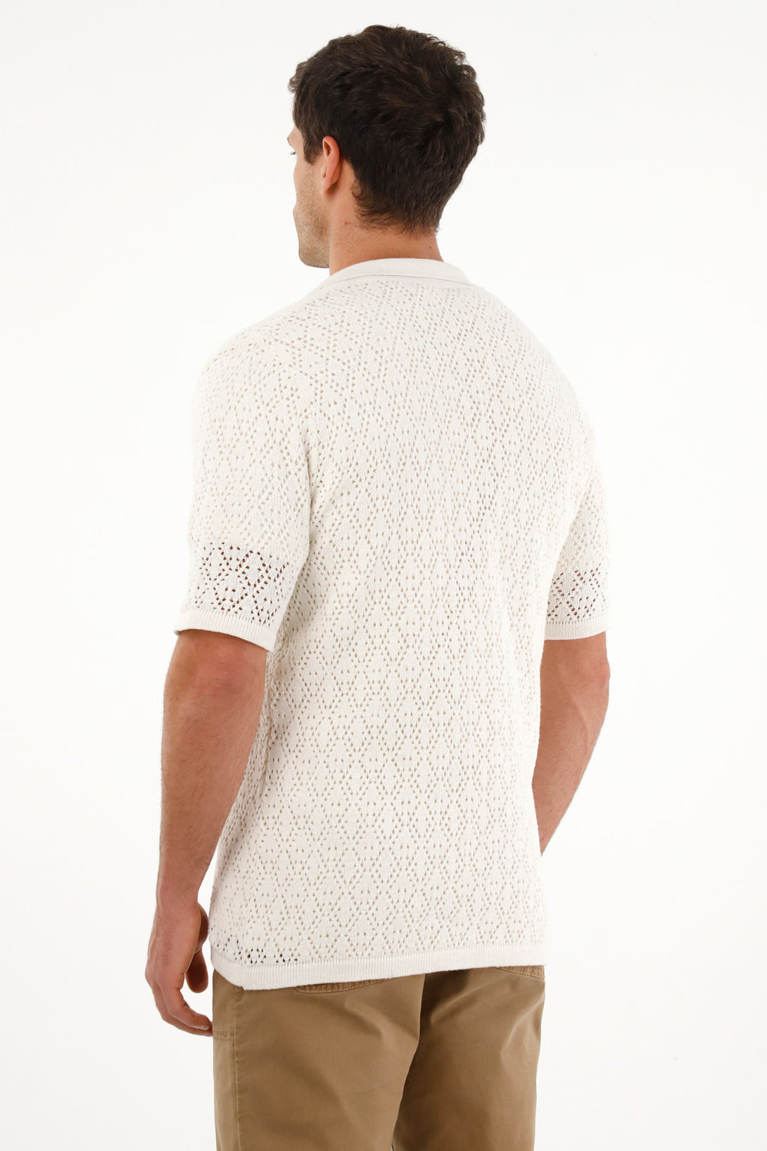 Men's Cream Open Knit T-Shirt
