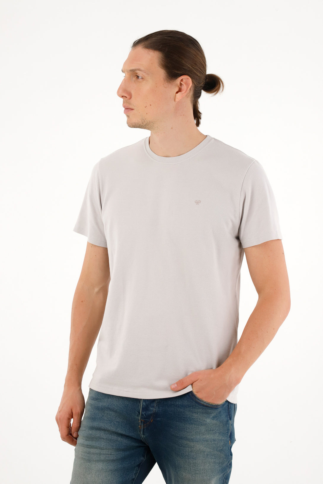 Camiseta gris clásica manga corta para hombre