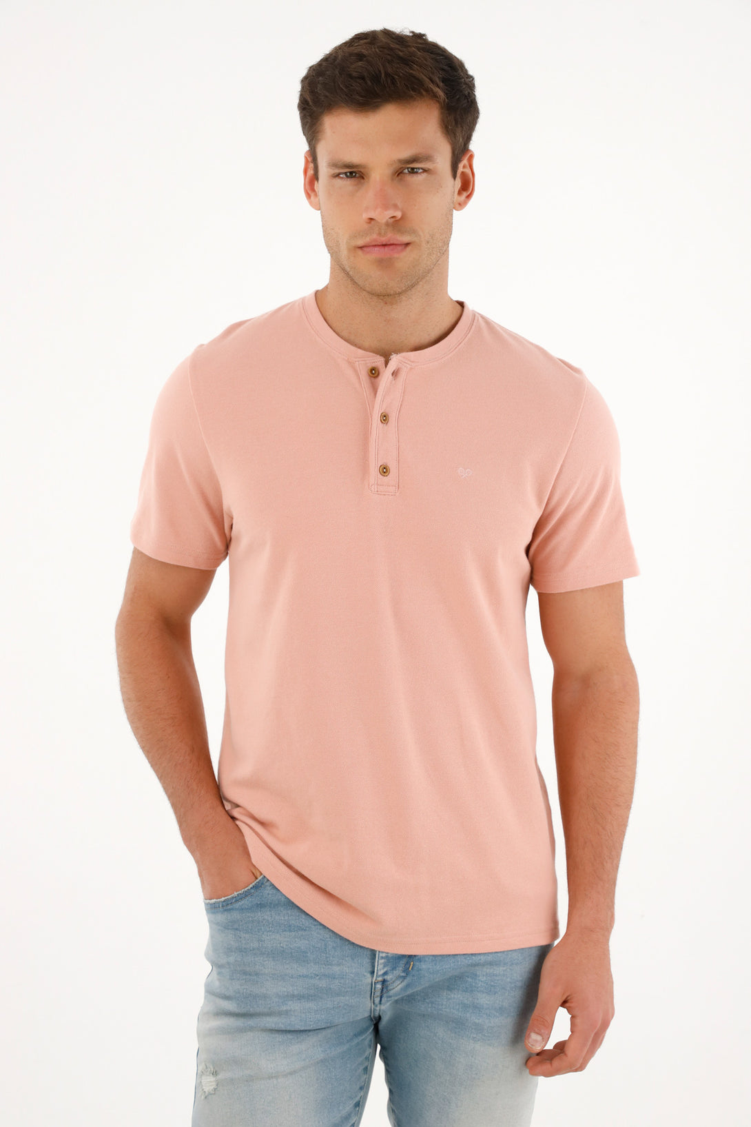 Camiseta rosada manga corta para hombre