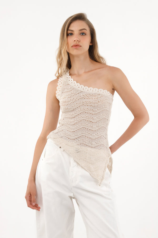 Camiseta crudo con apariencia tejida para mujer