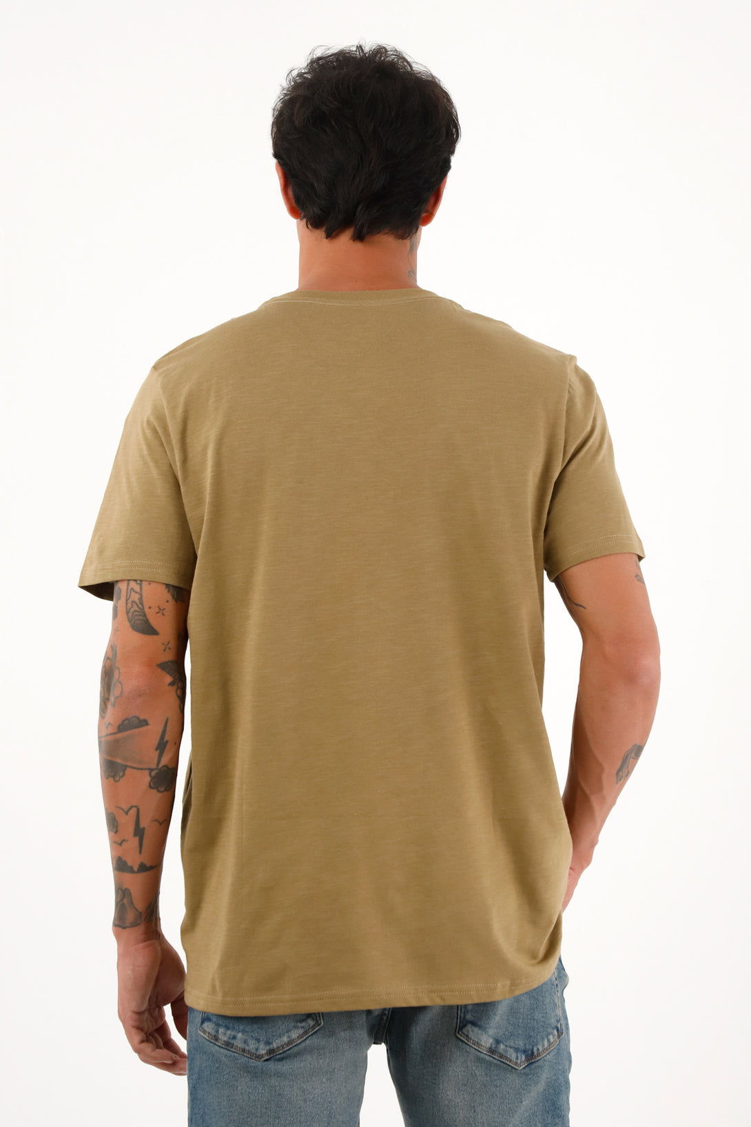 Camiseta café en 100% algodón con bolsillo para hombre