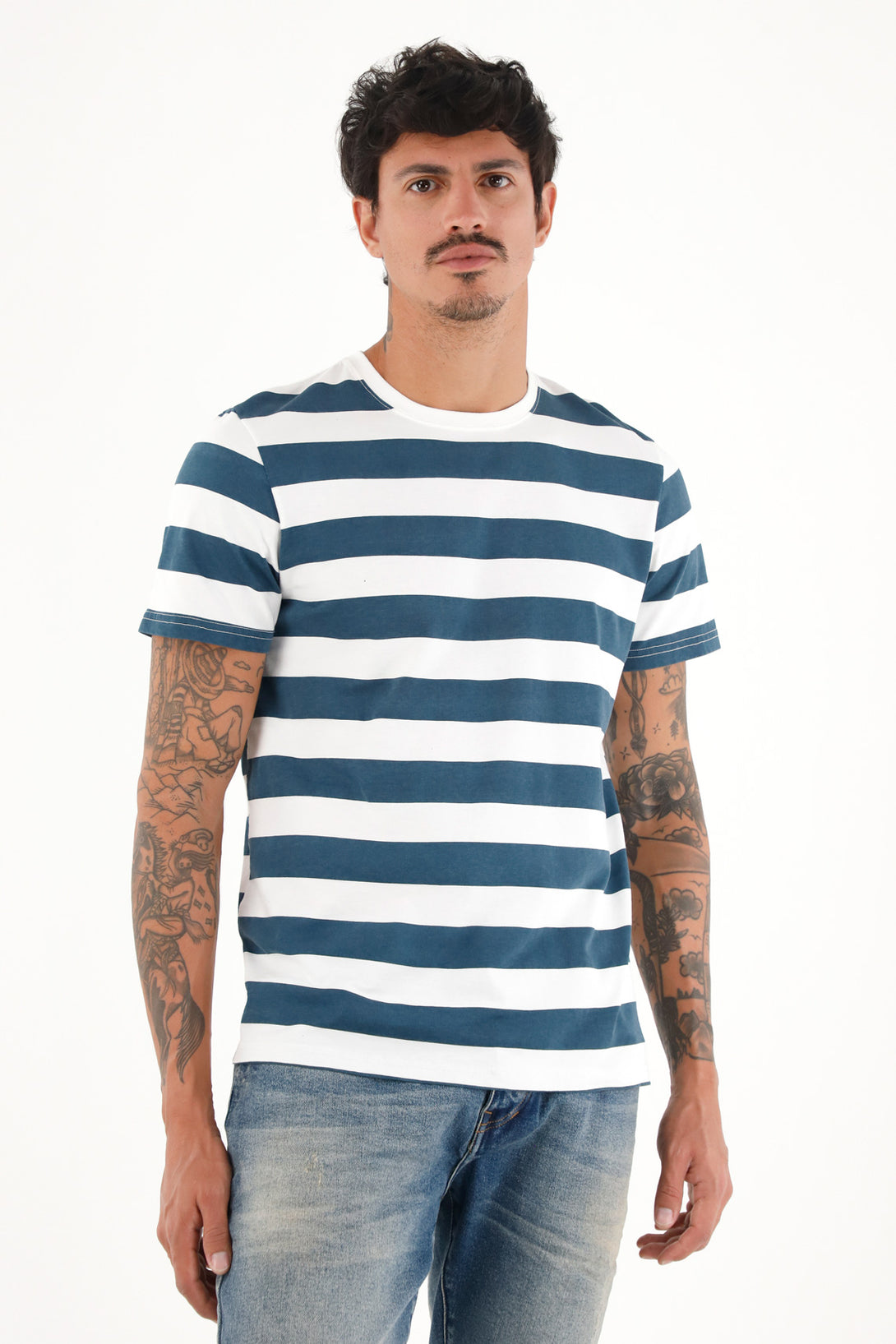 Blue Stripe Printed Men's T-Shirt