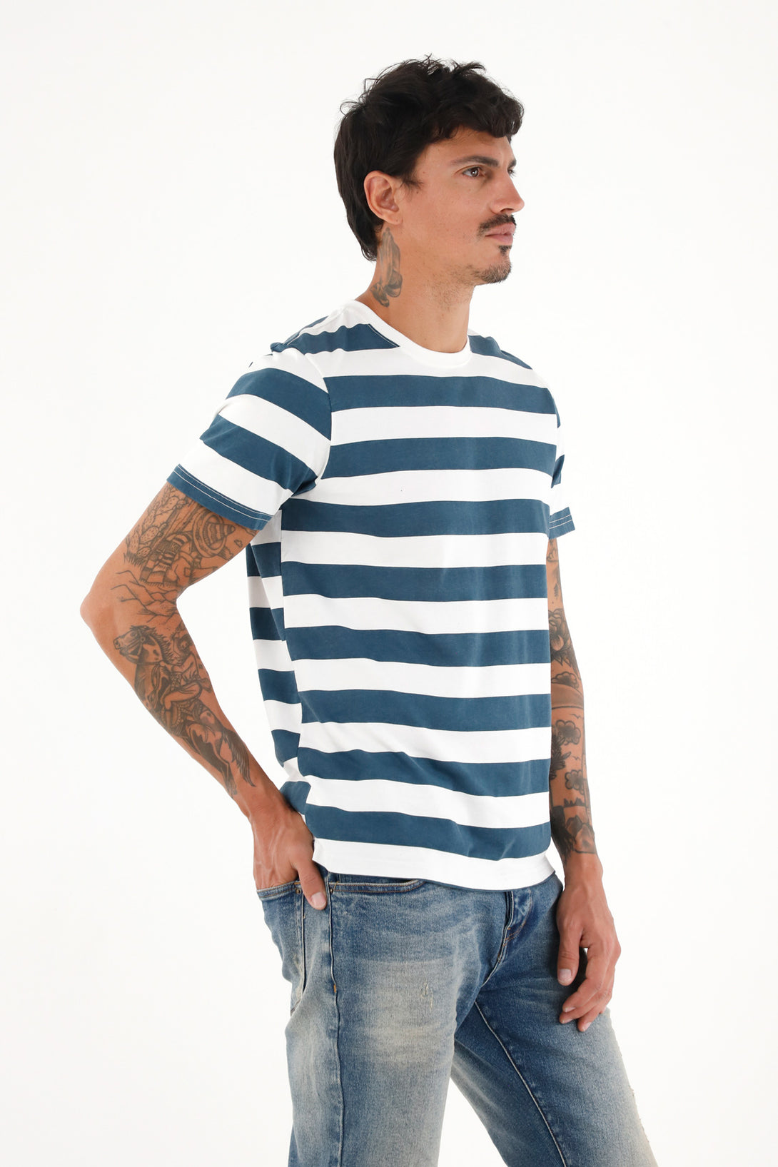 Blue Stripe Printed Men's T-Shirt