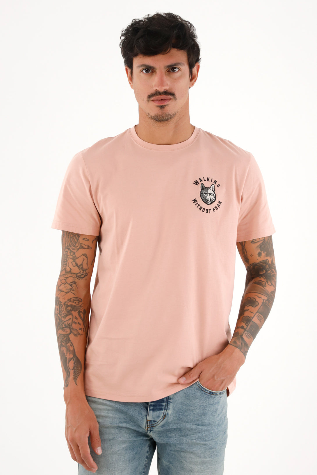 Camiseta manga corta rosada para hombre