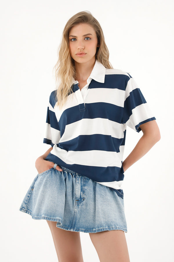 Women's striped polo shirt