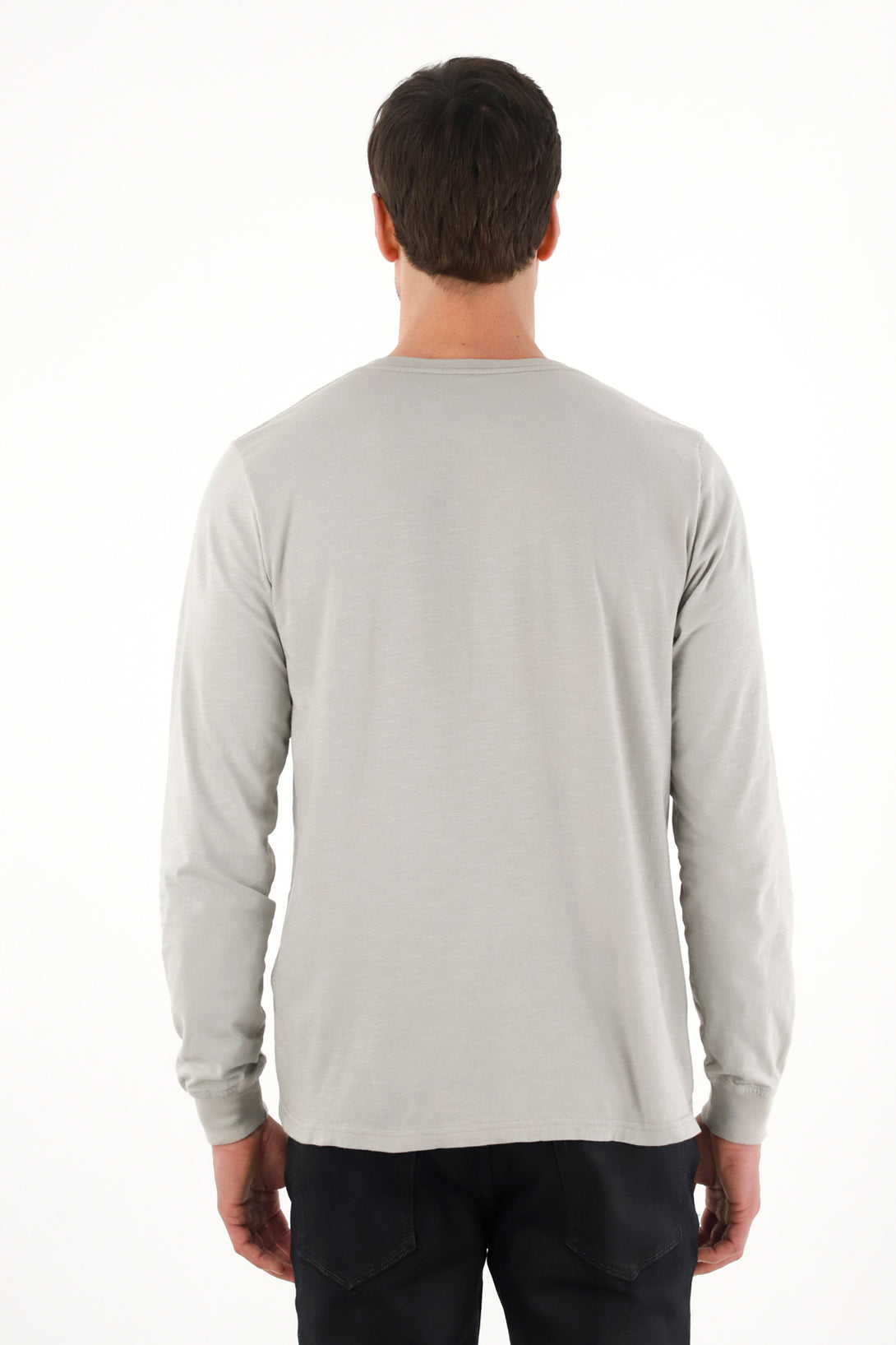Camiseta manga larga con perilla gris para hombre