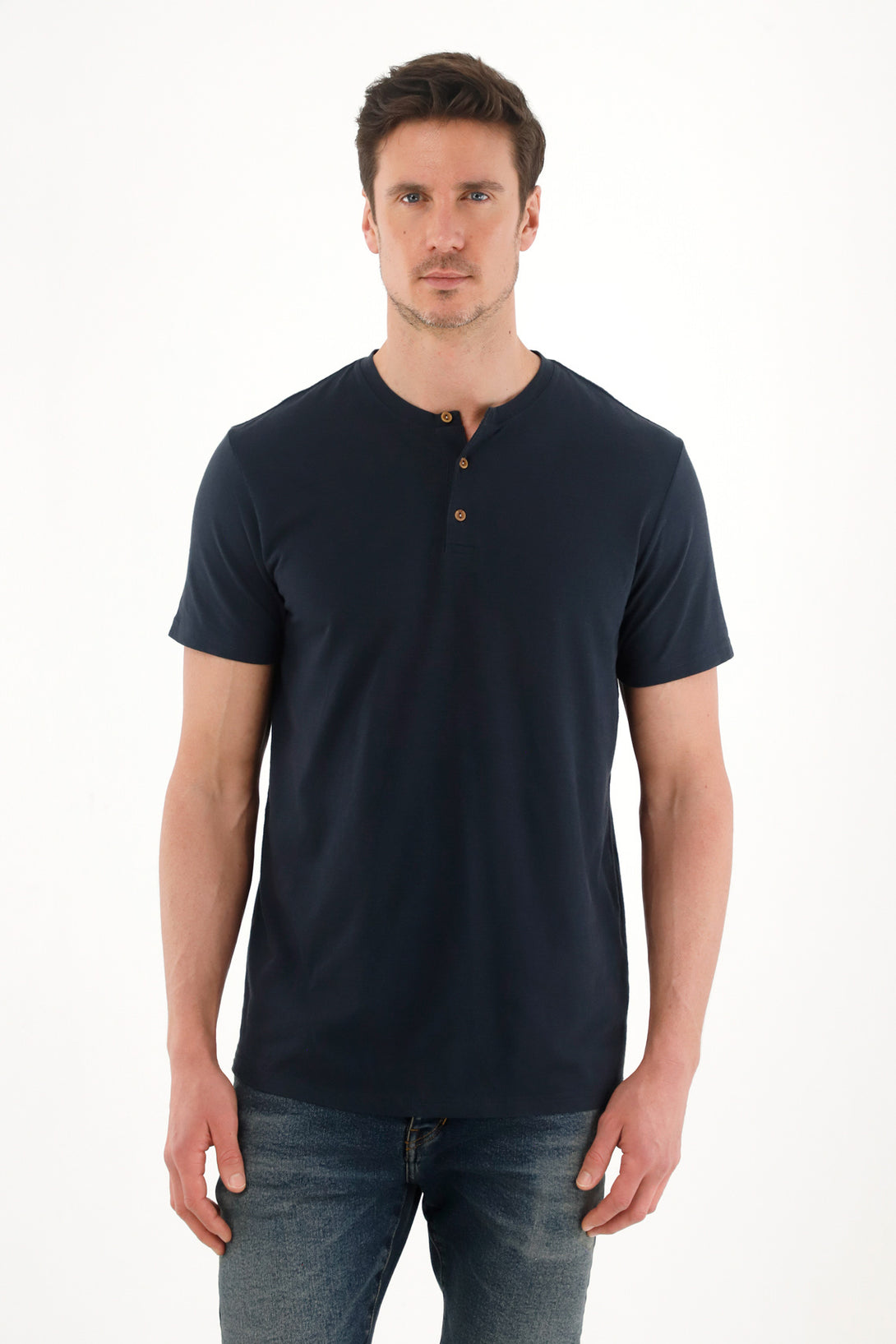Blue Nehru Collar T-Shirt for Men
