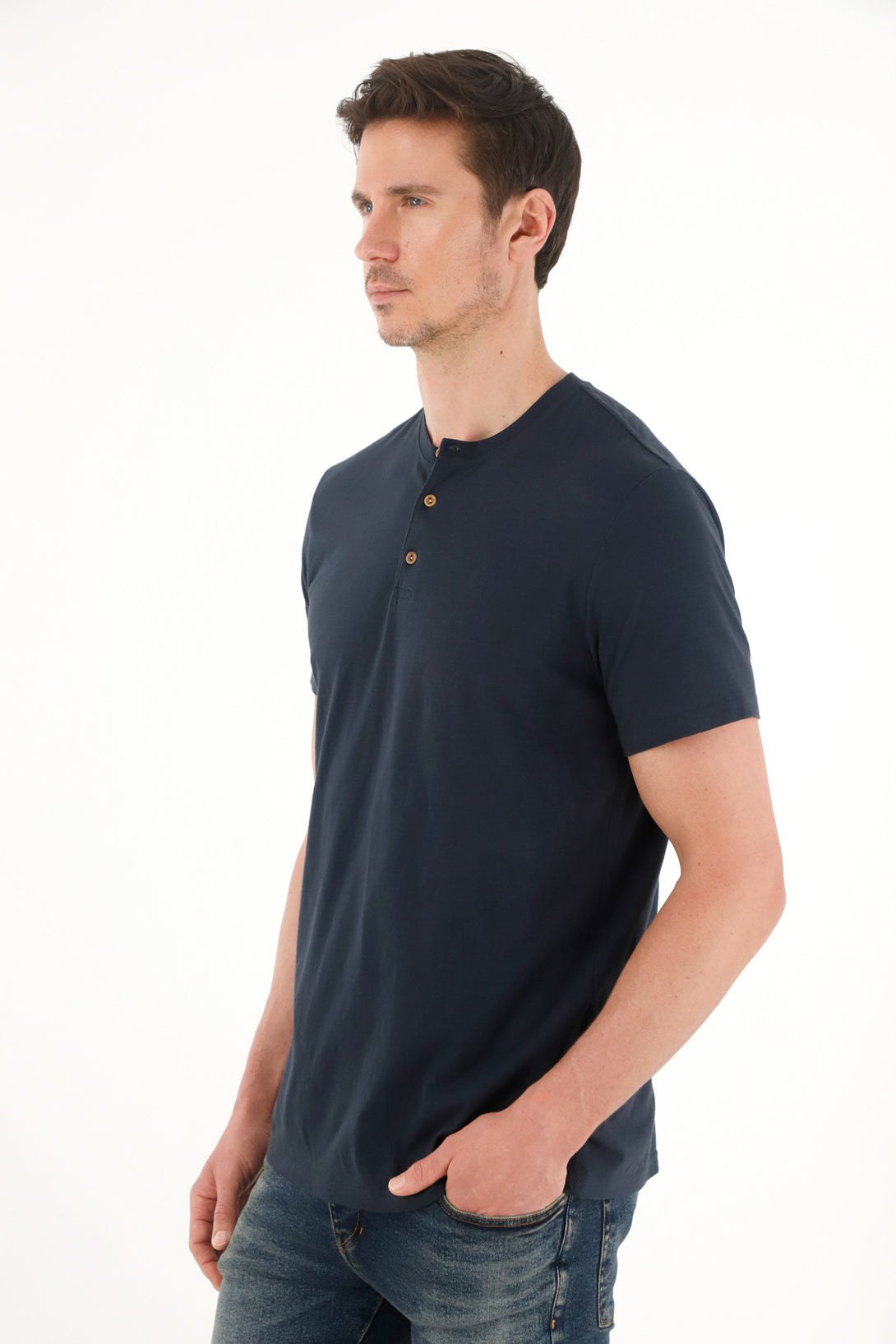 Blue Nehru Collar T-Shirt for Men