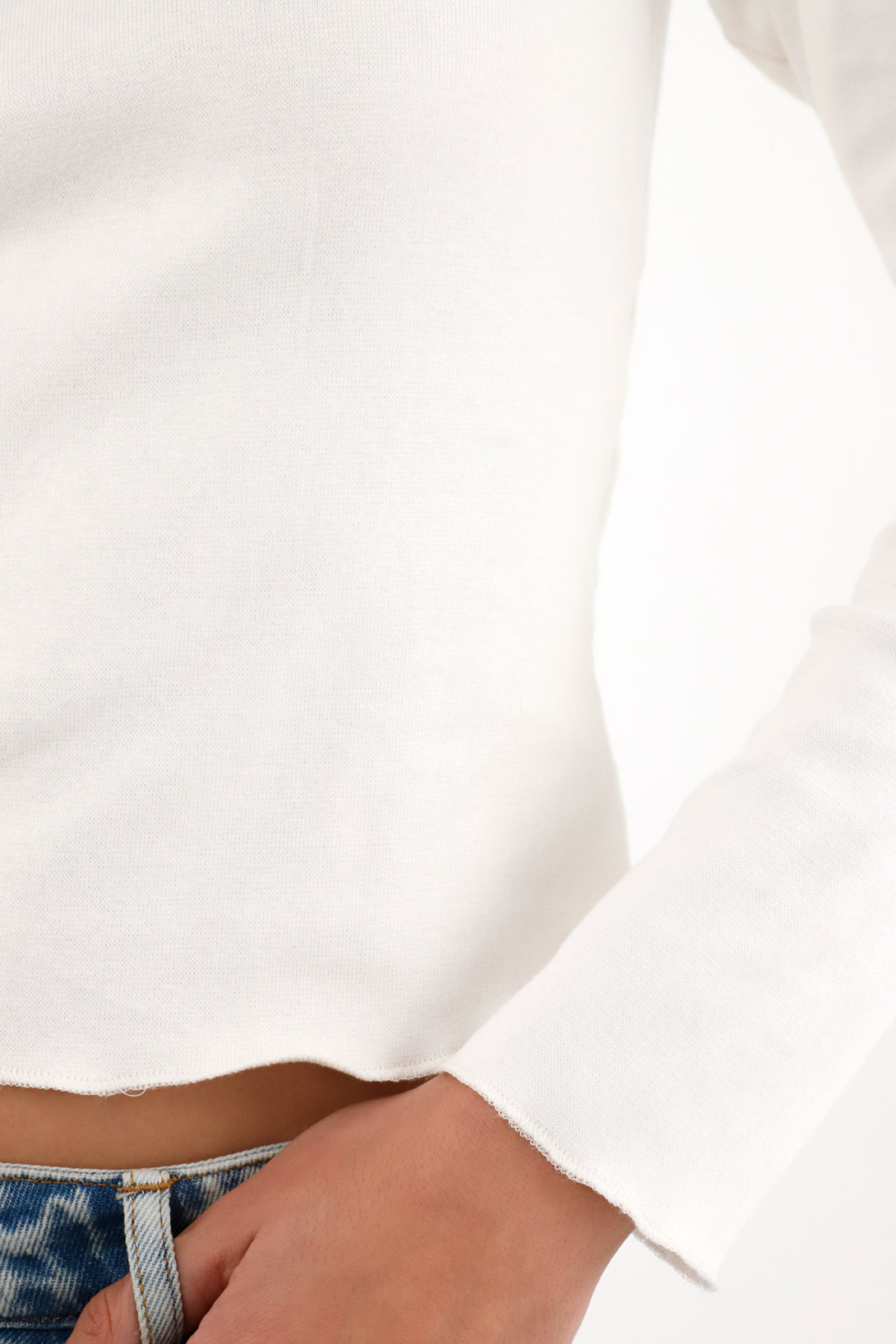 Camiseta manga larga ajustada crudo para mujer