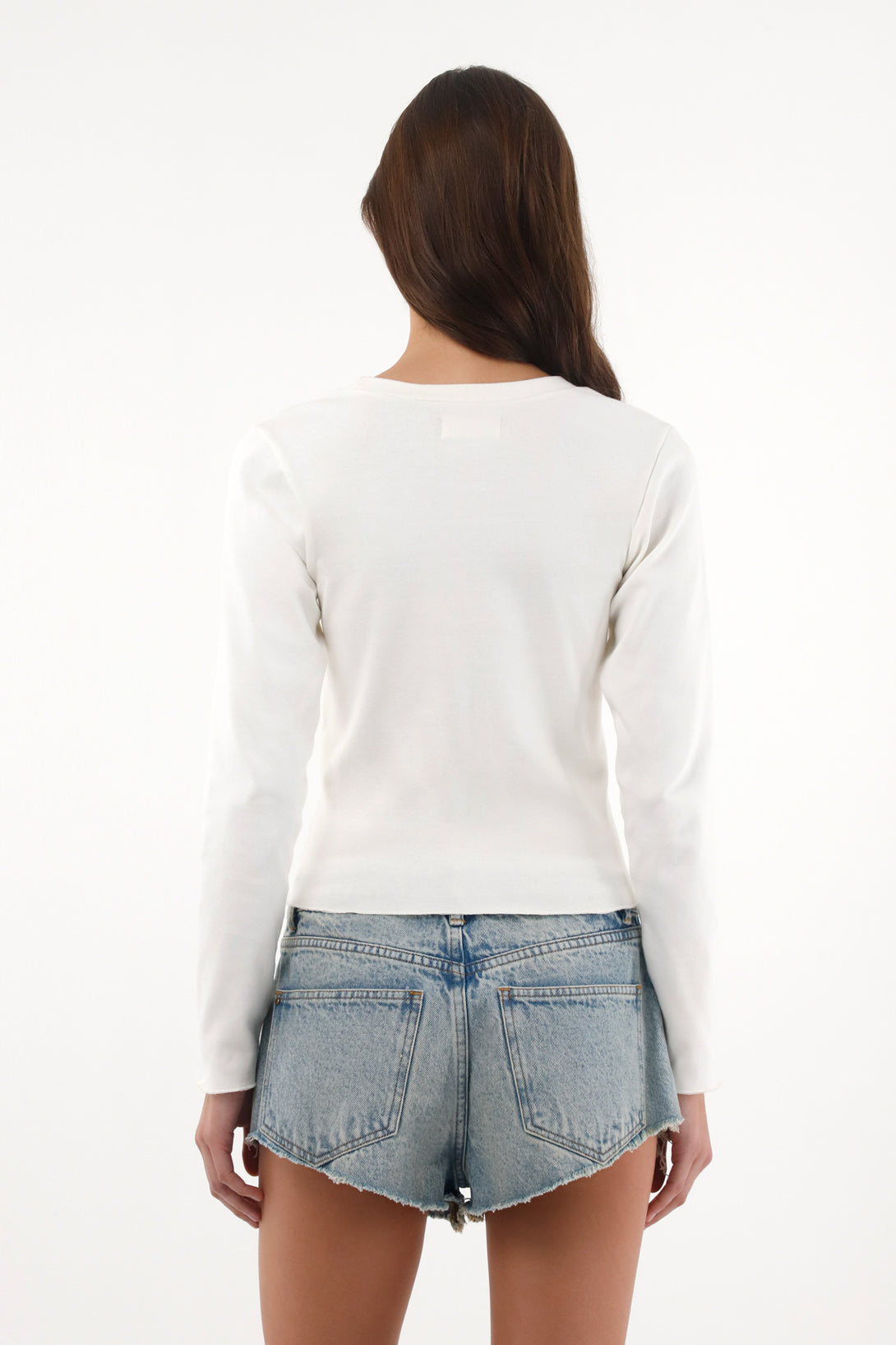 Camiseta manga larga ajustada crudo para mujer