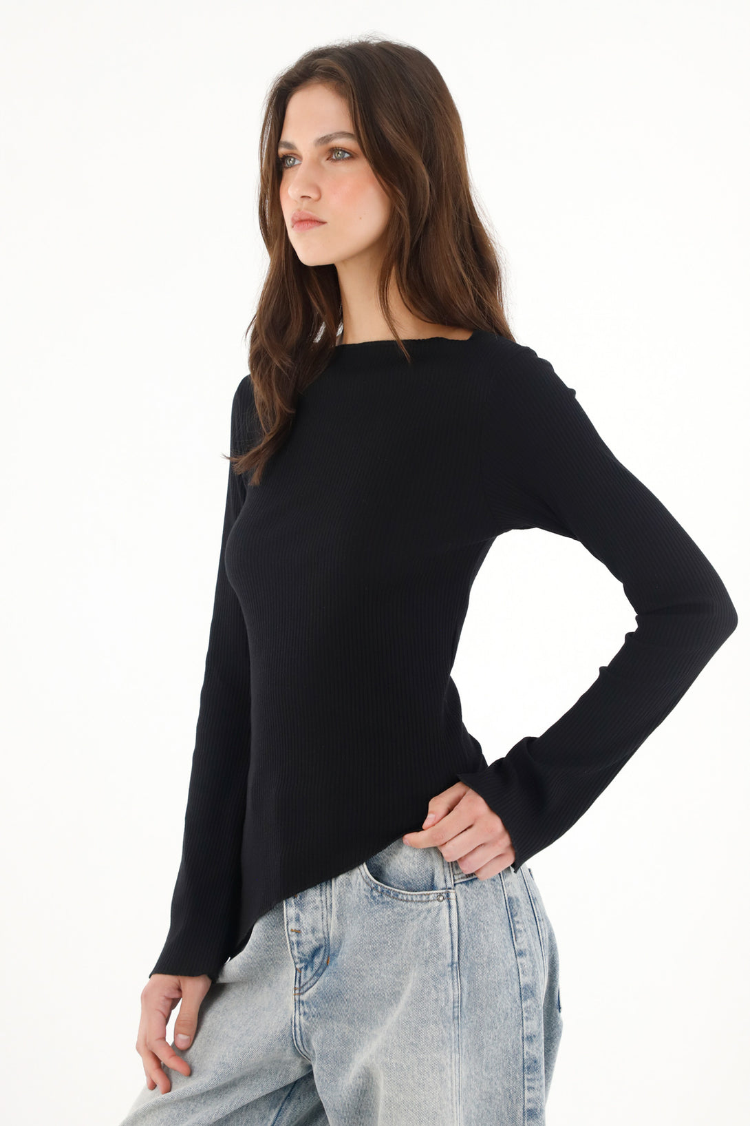 Women's Black Bell Sleeve Long Sleeve Top