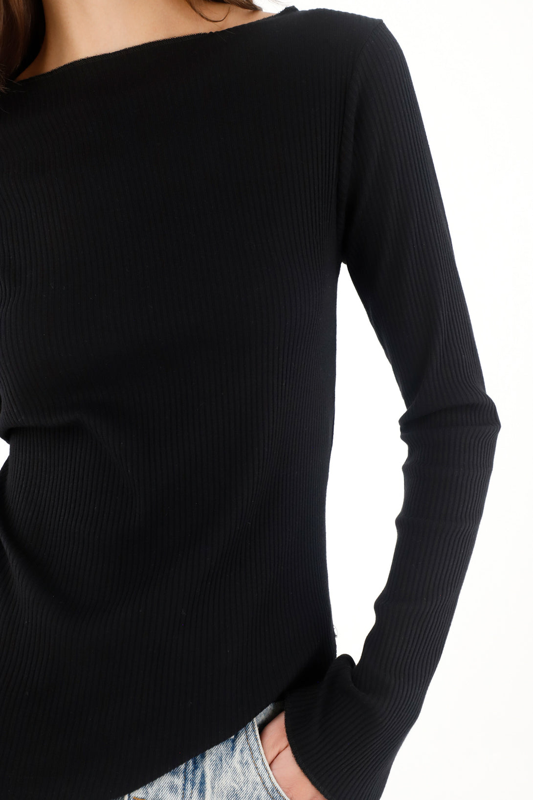 Women's Black Bell Sleeve Long Sleeve Top