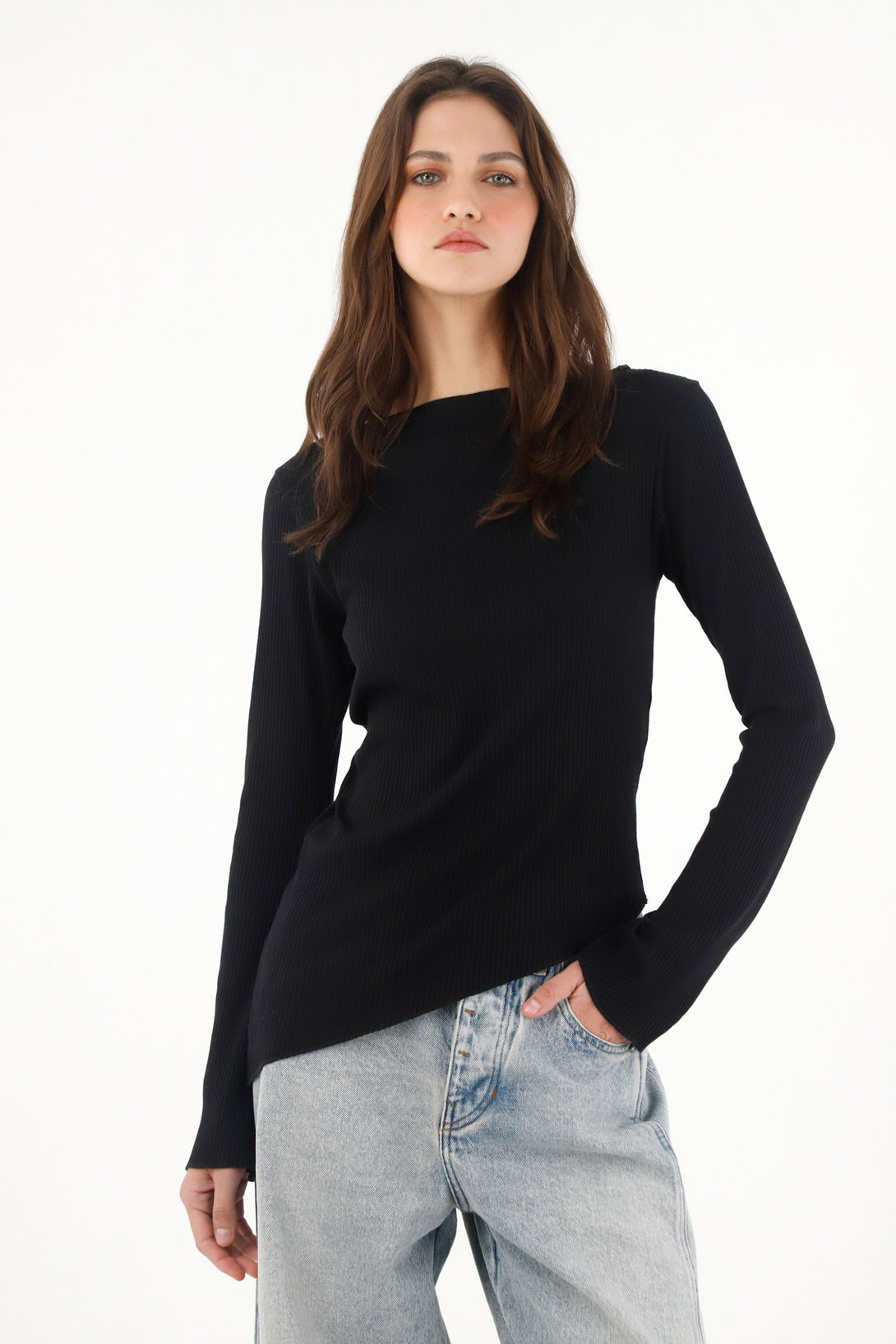 Women's Black Bell Sleeve Long Sleeve Top