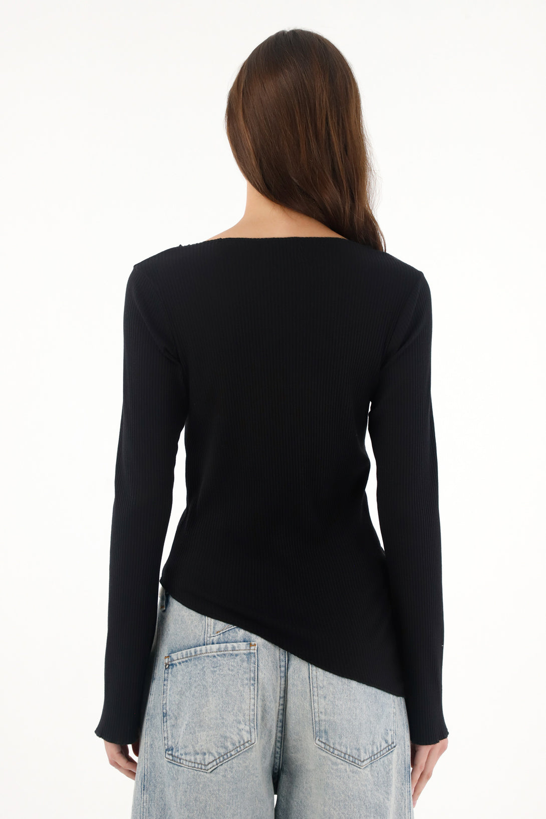 Women's Black Bell Sleeve Long Sleeve Top