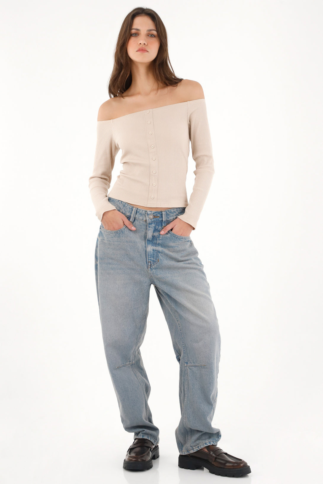 Women's Raw Hem Tray Neck T-Shirt