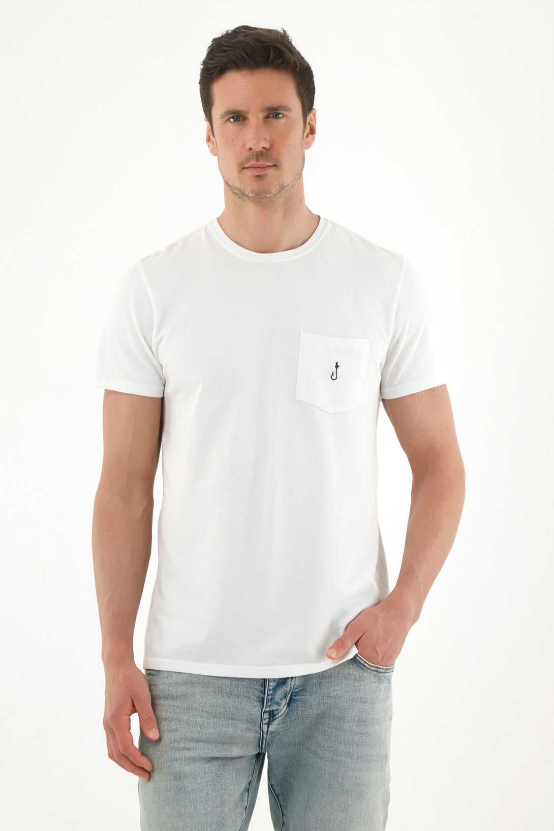 White Front Pocket T-Shirt for Men
