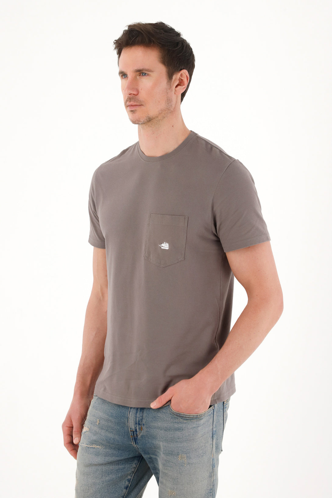 Gray Pique Fabric T-Shirt for Men