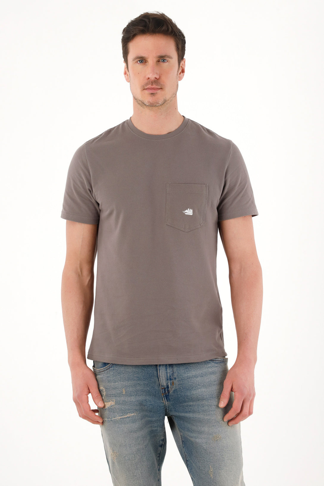 Gray Pique Fabric T-Shirt for Men