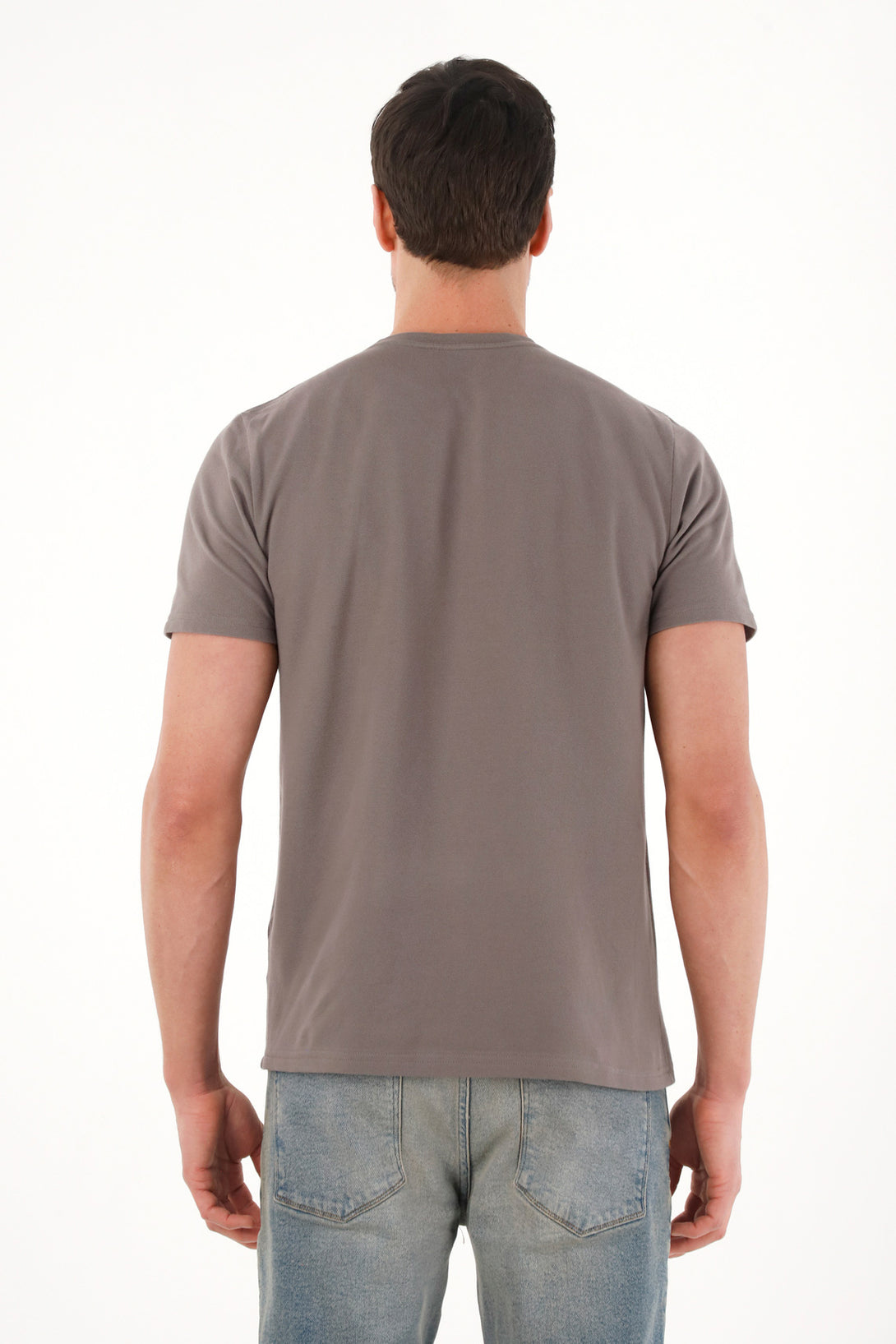 Gray Pique Fabric T-Shirt for Men