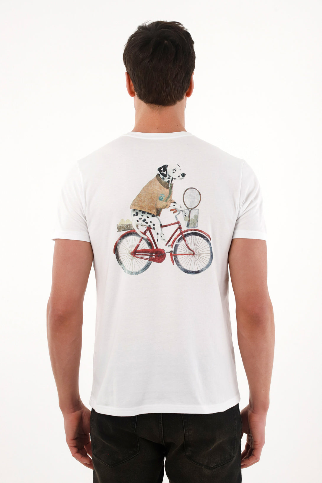Camiseta con estampado en espalda blanca para hombre