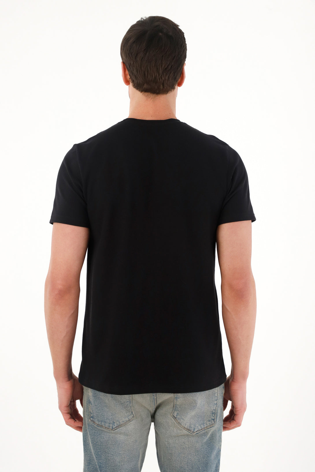 Black Pique Fabric T-Shirt for Men