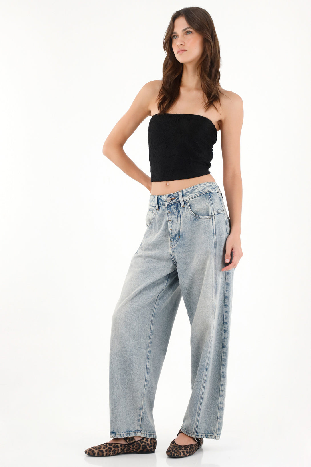 Crop strapless en encaje negro para mujer