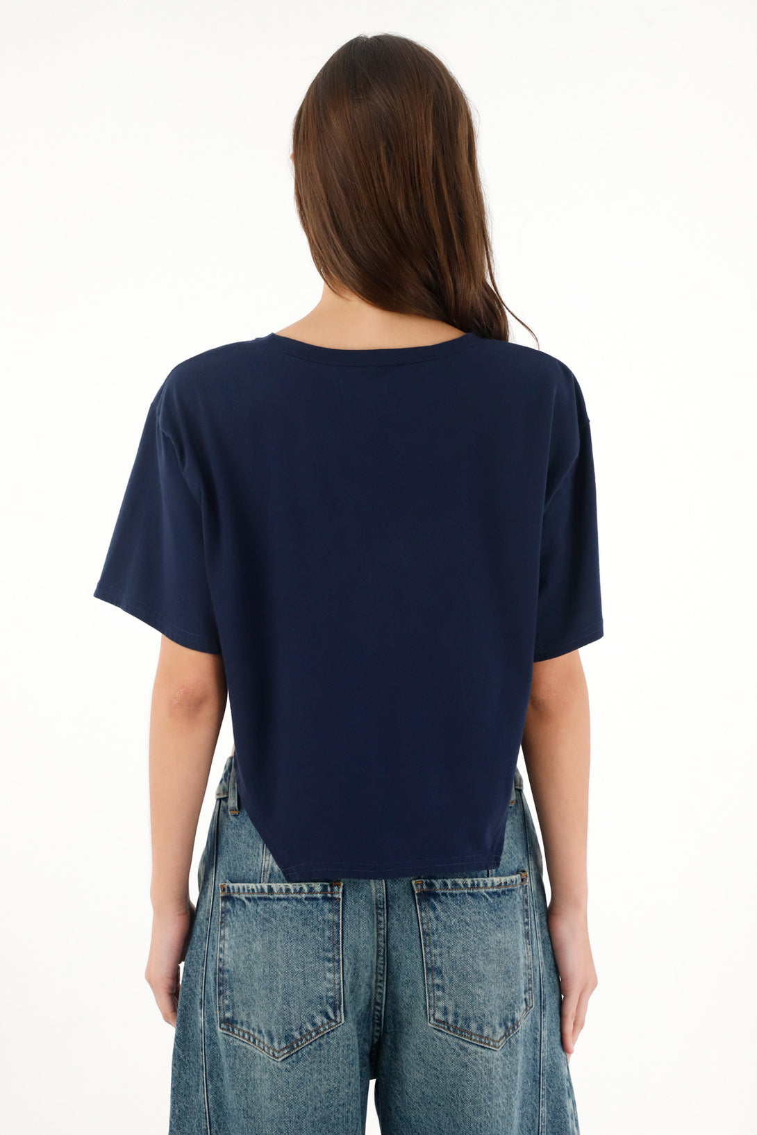 Camiseta amplia con cortes laterales azul para mujer