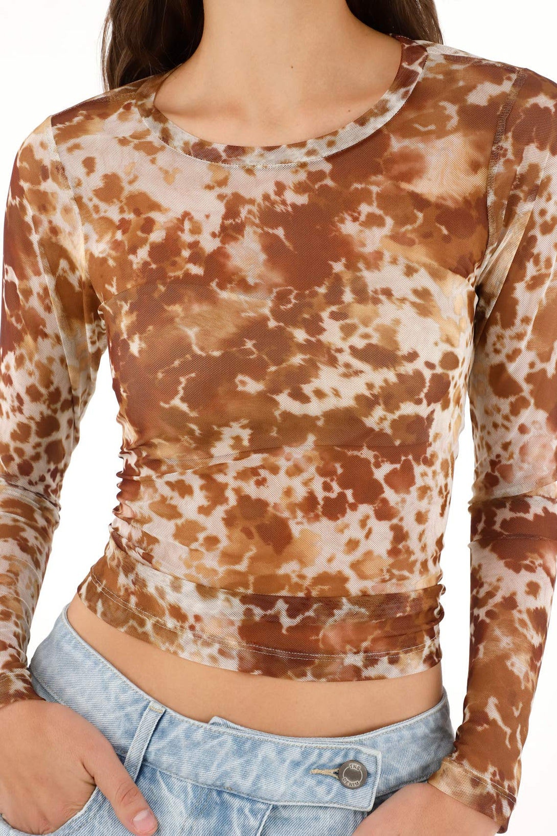 Camiseta en malla estampado gris para mujer