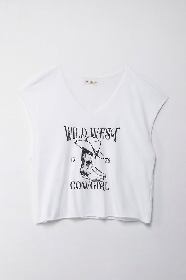 Camiseta Boxy fit manga sisa blanca para mujer
