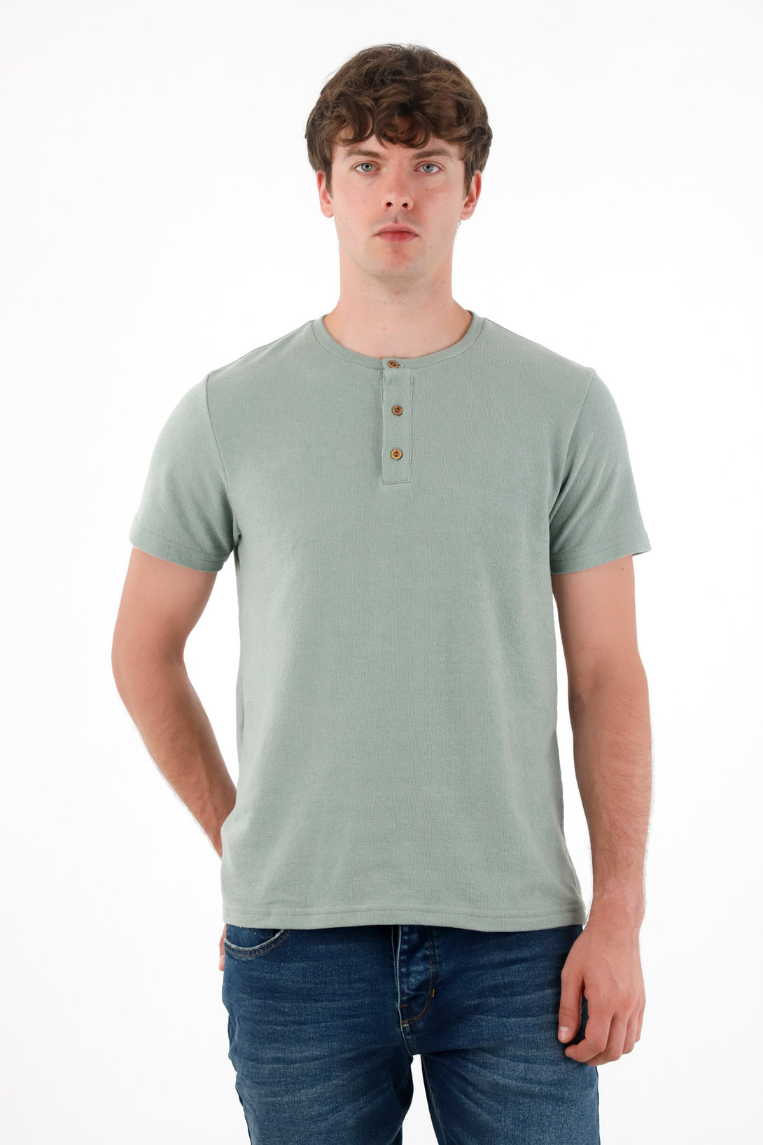 Camiseta en tela tejida verde para hombre