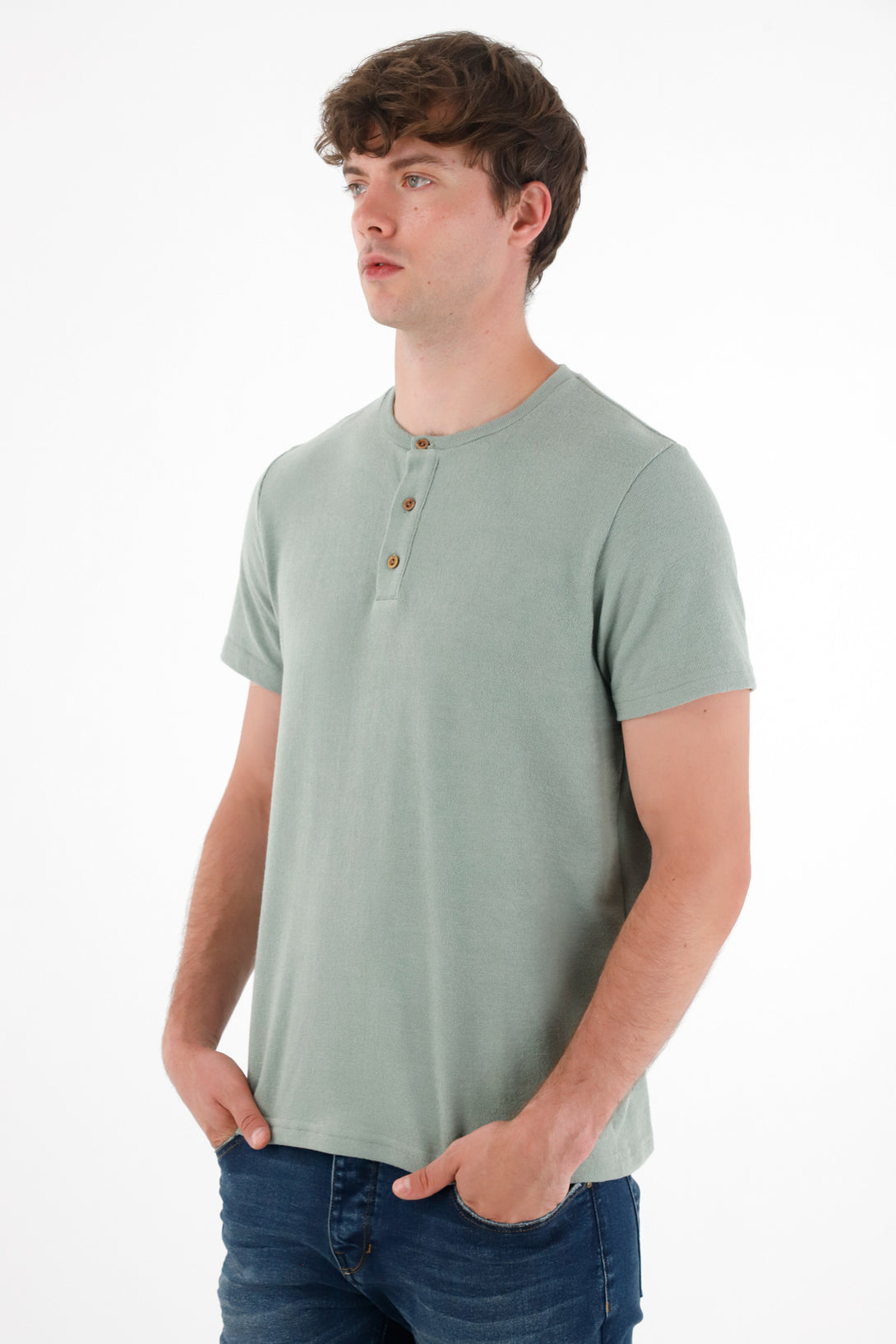 Camiseta en tela tejida verde para hombre